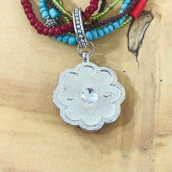 Southwestern Style Vtg Necklace Pendant Earrings Turquoise Red Avon Bead Enamel - Picture 8 of 15